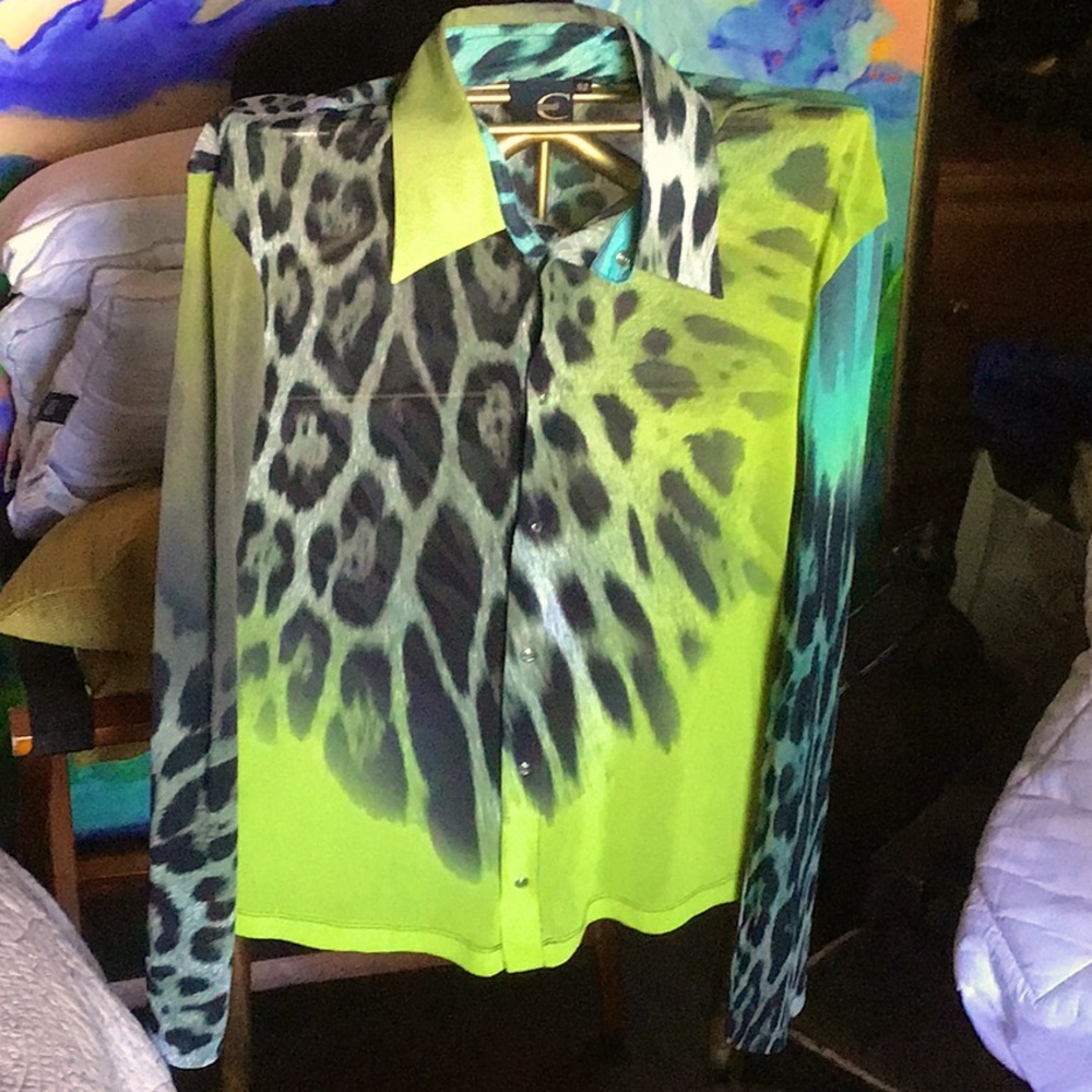 Just Cavalli mens sheer shirt size euro 52 US size Small or medium silver saps